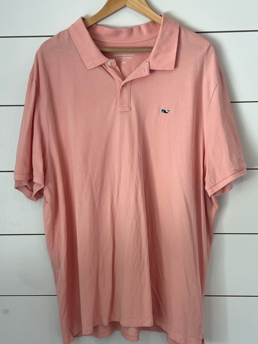Vineyard Vines Men's Salmon Pink Polo Shirt with Whale Logo